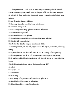 Trắc nghiệm Sinh học 12 bài 37: Các đặc trưng cơ bản của quần thể sinh vật