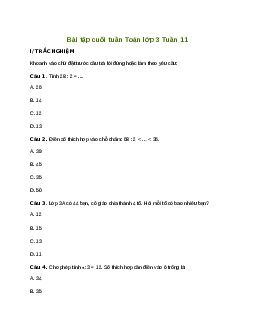 Bài tập cuối tuần lớp 3 môn Toán Kết nối tri thức - Tuần 11