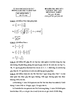 Đề thi học kỳ 1 Toán 7 năm 2019 – 2020 phòng GD&ĐT Quận 7 – TP HCM