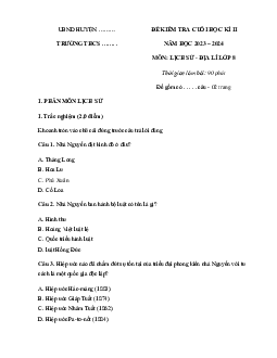 Đề thi học kì 2 môn Lịch sử  8 năm 2023 - 2024 Cánh Diều
