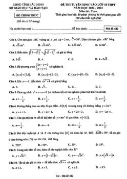 Đề tuyển sinh lớp 10 THPT môn Toán năm 2022 – 2023 sở GD&ĐT Bắc Ninh