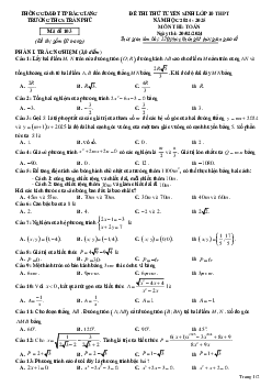 Đề thi thử Toán tuyển sinh 10 năm 2024 – 2025 trường THCS Trần Phú – Bắc Giang