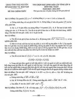 Đề học sinh giỏi cấp tỉnh Toán 10 năm 2022 – 2023 sở GD&ĐT Thái Nguyên