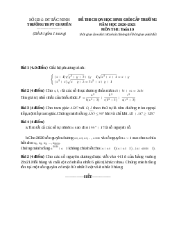 Đề thi học sinh giỏi cấp trường Toán 10 năm 2020 – 2021 trường chuyên Bắc Ninh