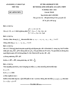 Đề chọn đội tuyển HSG Toán 12 năm 2020 – 2021 sở GD&ĐT Phú Thọ (Ngày 1)