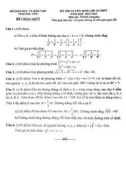 Đề tuyển sinh lớp 10 môn Toán (chuyên) năm 2022 – 2023 sở GD&ĐT Phú Yên
