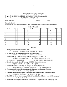 Đề thi học kỳ môn mạng máy tính