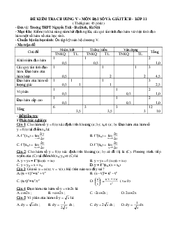 Đề kiểm tra Đại số và Giải tích 11 chương 5 trường THPT Nguyễn Trãi – Hà Nội