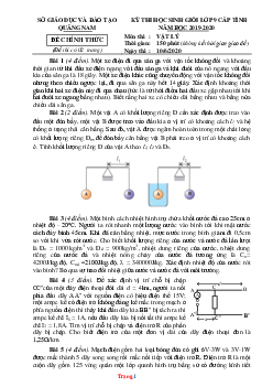 Đề thi HSG cấp tỉnh THCS năm học 2019-2020 Sở GD Quảng Nam môn vật lý 9 (có lời giải)