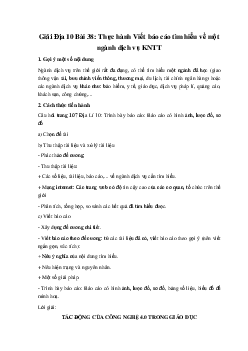 Giải Địa 10 Bài 38: Thực hành Viết báo cáo tìm hiểu về một ngành dịch vụ KNTT