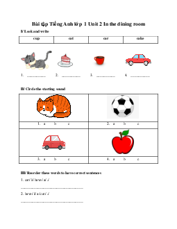 Bài tập Tiếng Anh lớp 1 Unit 2 In the dining room | Global Success
