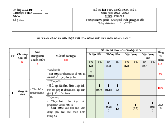 Đề thi học kì 1 môn Toán lớp 7 | Chân trời sáng tạo