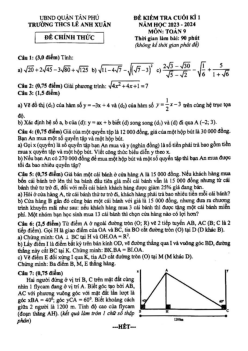 Đề cuối kì 1 Toán 9 năm 2023 – 2024 trường THCS Lê Anh Xuân – TP HCM