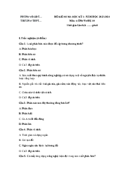 Giải đề thi học kì 1 môn Công nghệ 10 năm 2023 - 2024 sách Cánh diều đề 1