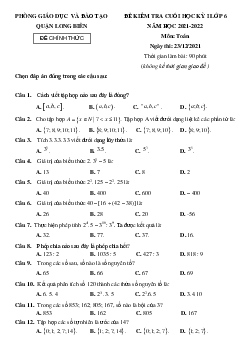 Đề kiểm tra cuối học kì 1 Toán 6 năm 2021 – 2022 phòng GD&ĐT Long Biên – Hà Nội