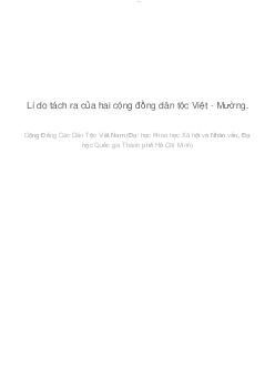 Lí do tách ra của hai cộng đồng dân tộc Việt - Mường | Cộng đồng các dân tộc ở Việt Nam | Đại học Khoa học Xã hội và Nhân văn, Đại học Quốc gia Thành phố HCM