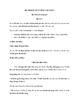 Đề thi học kì 2 lớp 2 môn Tiếng Việt theo Thông tư 27 - Đề 2 | Chân trời sáng tạo