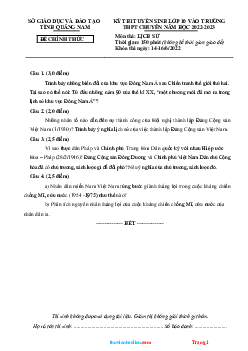 Đề thi vào 10 Chuyên Sử Sở GD Quảng Nam năm học 2022-2023 (có đáp án)
