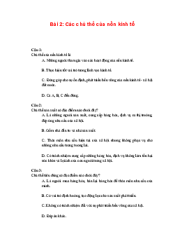 Trắc nghiệm Kinh tế và Pháp luật 10 Bài 2: Các chủ thể của nền kinh tế | Kết nối tri thức