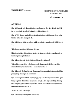 Đề cương ôn tập giữa học kì 2 môn Tin học 10 sách Cánh diều