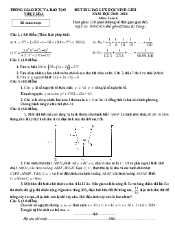 Đề giao lưu HSG Toán 6 năm 2023 – 2024 phòng GD&ĐT Thiệu Hóa – Thanh Hóa