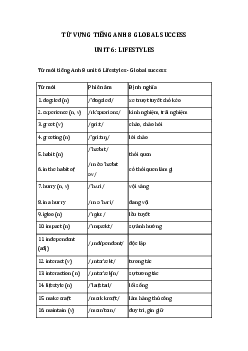 Từ vựng unit 6 lớp 8 Lifestyles Global success