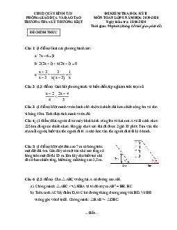 Đề thi HK2 Toán 8 năm 2019 – 2020 trường THCS Lý Thường Kiệt – TP HCM