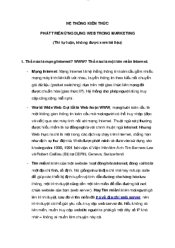 Đề cương hệ thống kiến thức môn Phát triển ứng dụng Website trong Marketing có đáp án | Học viện Công nghệ Bưu chính Viễn thông