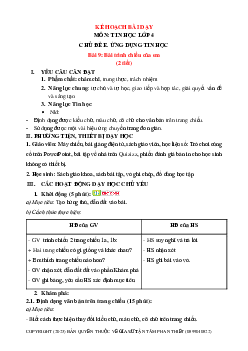 Giáo án Tin học lớp 4 Bài 10: Định dạng, tạo hiệu ứng cho trang chiếu | Chân trời sáng tạo
