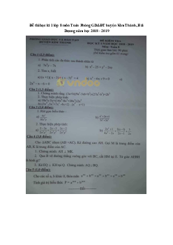 Đề thi học kì 1 lớp 9 môn Toán Phòng GD&ĐT huyện Kim Thành, Hải Dương năm học 2018 - 2019