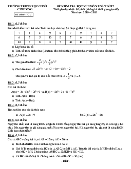 Đề kiểm tra học kì 2 Toán 7 năm 2019 – 2020 trường THCS Cửu Long – TP HCM