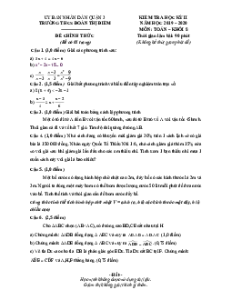 Đề thi HK2 Toán 8 năm 2019 – 2020 trường THCS Đoàn Thị Điểm – TP HCM