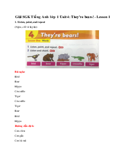 Giải Tiếng Anh lớp 1 Unit 4: They’re bears! - Lesson 1 SGK | Family & Friends