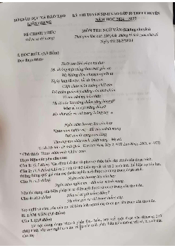 Đề thi tuyển sinh vào 10 môn Ngữ Văn (chuyên) của Sở GD&ĐT Kiên Giang năm học 2024 - 2025