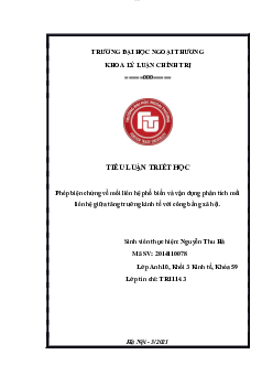 Tiểu luận môn Triết học Phép biện chứng về mối liên hệ phổ biến và vận dụng phân tích mối liên hệ giữa tăng trưởng kinh tế và công bằng xã hội | Đại học Ngoại Thương