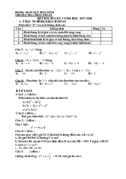 Đề kiểm tra giữa kỳ 1 năm học 2017 – 2018 môn Toán 8 trường THCS Trực Thuận – Nam Định