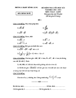 Đề giữa học kì 1 Toán 9 năm 2022 – 2023 phòng GD&ĐT Bình Giang – Hải Dương