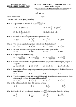 Đề kiểm tra cuối kì 1 Toán 11 năm 2021 – 2022 trường THPT Nguyễn Trân – Bình Định