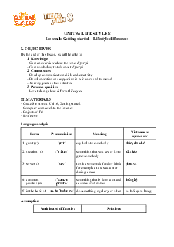 Giáo án Tiếng Anh 8 Unit 6: Lifestyles | Global Success