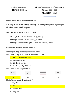 Đề cương ôn tập giữa học kì 2 môn Khoa học tự nhiên 8 năm 2023 - 2024 KNTT