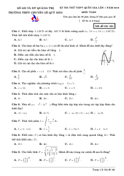 Đề thi thử Toán THPTQG 2019 lần 1 trường chuyên Lê Quý Đôn – Quảng Trị