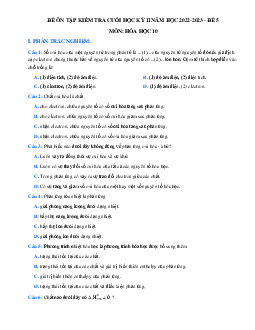 Đề thi học kì 2 lớp 10 môn Hóa học Kết nối tri thức năm 2023 - Đề 5