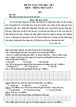 Đề ôn thi học kì 1 môn Tiếng Việt 2 sách Kết nối tri thức với cuộc sống