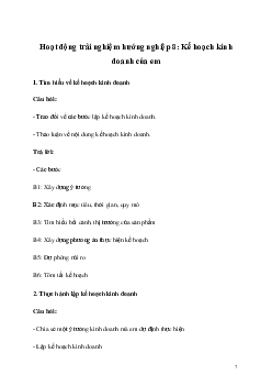 Hoạt động trải nghiệm 8: Kế hoạch kinh doanh của em | Cánh diều