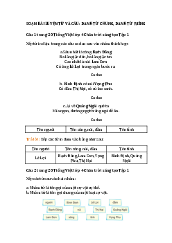 Luyện từ và câu lớp 4: Danh từ chung, danh từ riêng trang 20 (Chân trời sáng tạo)