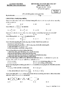 Đề thi HK1 Toán 11 năm học 2016 – 2017 trường THPT Yên Khánh B – Ninh Bình