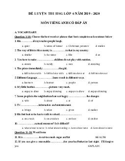 Đề ôn thi học sinh giỏi lớp 6 môn Tiếng Anh năm học 2019 - 2020 số 2