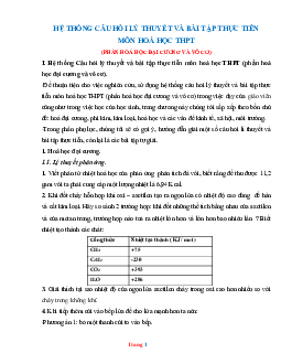 Hệ thống câu hỏi lý thuyết và bài tập thực tiễn môn hóa học THPT Phần hóa đại cương và vô cơ