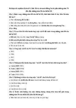 Bài tập trắc nghiệm Lịch sử 9: Liên Xô và các nước Đông Âu từ giữa những năm 70 đến đầu những năm 90 của thế kỉ XX