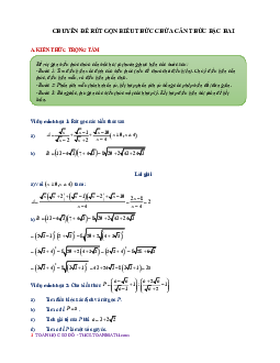 Chuyên đề rút gọn biểu thức chứa căn thức bậc hai